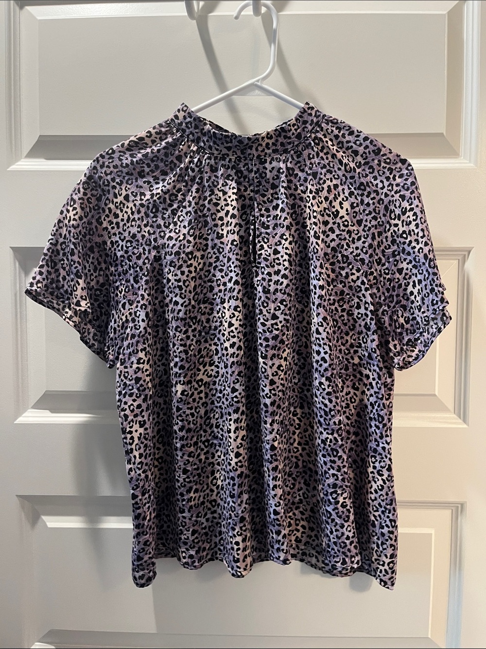 Womens Purple/Pink Leopard Print Short Sleeve Top